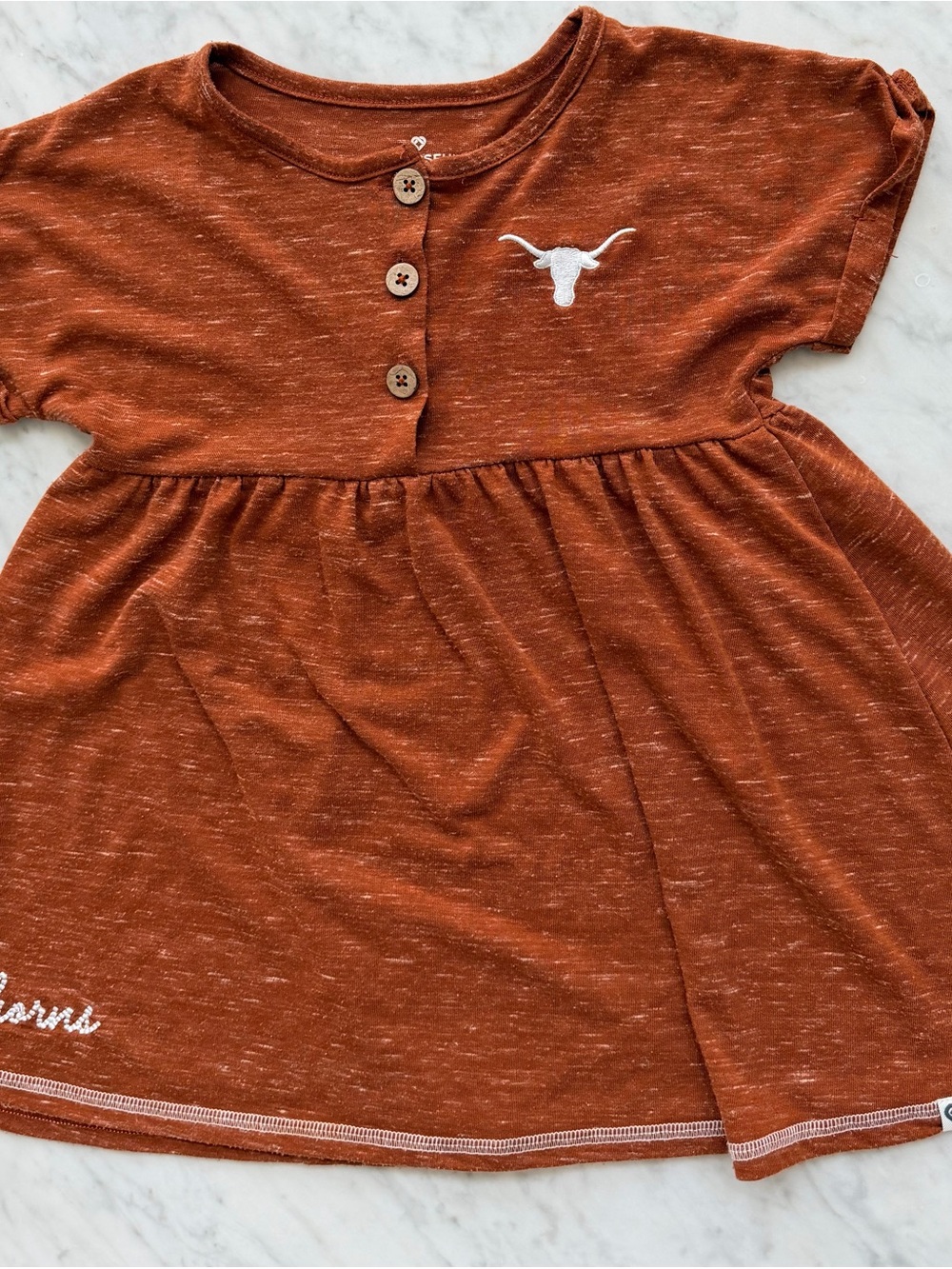 Colosseum Girls Short Sleeve Dress in Burnt Orange with White Longhorn